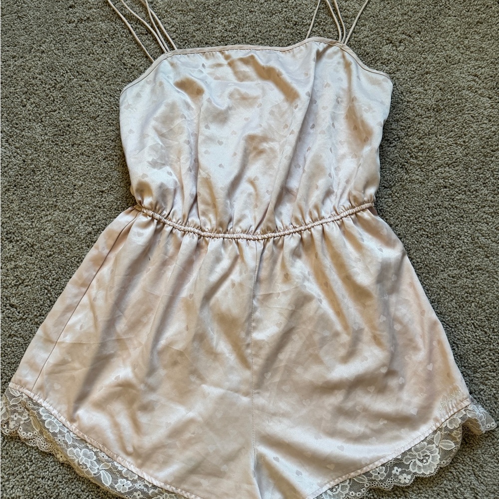 Elegant Cream Satin Romper Pjs